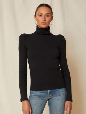 AMO puff sleeve cotton rib turtleneck